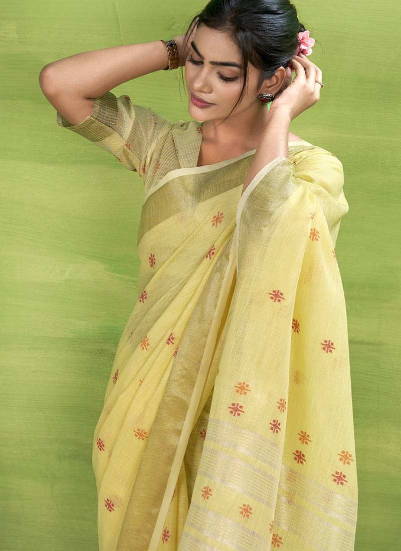 Lemon linen beautiful tussle on pallu casual wear saree