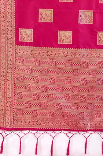 Magenta colour silk blend saree with silver zari weaving border