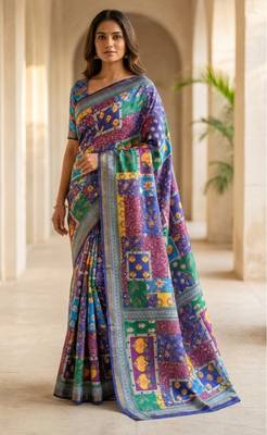 Multicolor mall cotton digital print saree with unstitched blouse piece 1