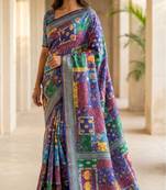 Multicolor mall cotton digital print saree with unstitched blouse piece