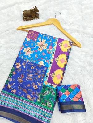 Multicolor mall cotton digital print saree with unstitched blouse piece 3
