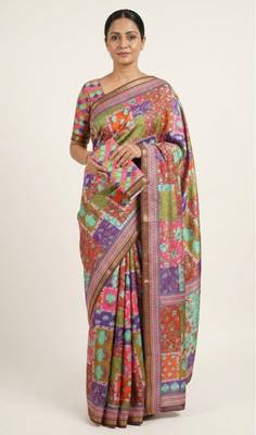 Multicolor mall cotton digital print saree with unstitched blouse piece 1