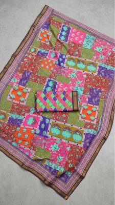 Multicolor mall cotton digital print saree with unstitched blouse piece 2