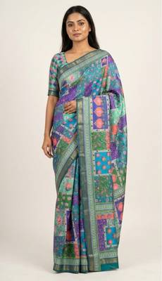Multicolor mall cotton digital print saree with unstitched blouse piece 1