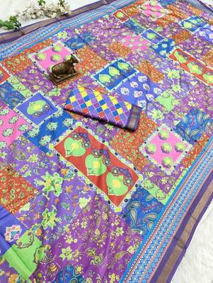 Multicolor mall cotton digital print saree with unstitched blouse piece 3