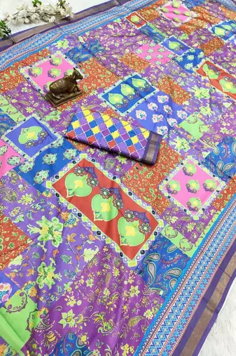 Multicolor mall cotton digital print saree with unstitched blouse piece