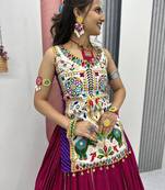 NAVRATRI WEAR PINK COLOR COTTON LUMPI LACE WITH RIBBON WORK LEHENGA CHOLI FULL STITCHED.