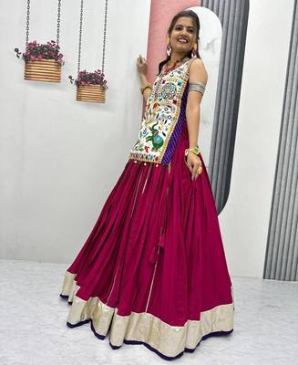 NAVRATRI PINK COTTON LUMPI LACE WITH RIBBON WORK LEHENGA CHOLI FULL STITCHED 2
