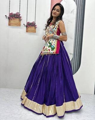NAVRATRI WEAR BLUE COTTON LUMPI LACE WITH RIBBON WORK LEHENGA CHOLI FULL STITCHED 1