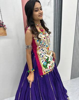 NAVRATRI WEAR BLUE COTTON LUMPI LACE WITH RIBBON WORK LEHENGA CHOLI FULL STITCHED 3