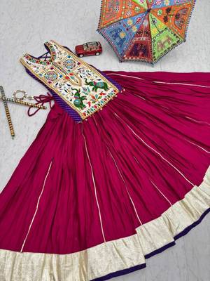 NAVRATRI PINK COTTON LUMPI LACE WITH RIBBON WORK LEHENGA CHOLI FULL STITCHED 4