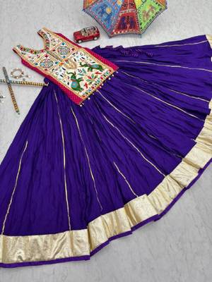 NAVRATRI WEAR BLUE COTTON LUMPI LACE WITH RIBBON WORK LEHENGA CHOLI FULL STITCHED 4