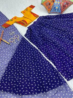 NAVRATRI  BLUE GEORGETTE DIGITAL PRINTED FLARED LEHENGA CHOLI SET FULL-STITCHED 3