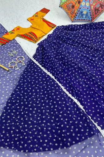 NAVRATRI WEAR BLUE GEORGETTE DIGITAL PRINTED FLARED LEHENGA CHOLI SET FULL-STITCHED