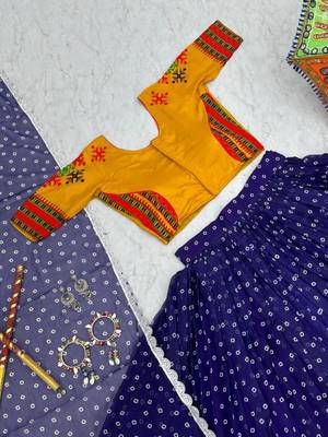 NAVRATRI  BLUE GEORGETTE DIGITAL PRINTED FLARED LEHENGA CHOLI SET FULL-STITCHED 4