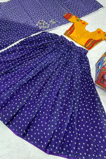 NAVRATRI WEAR BLUE GEORGETTE DIGITAL PRINTED FLARED LEHENGA CHOLI SET FULL-STITCHED