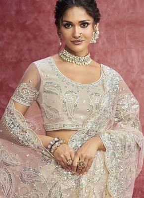 Off white net heavy designer sequins  & cut work border saree 2