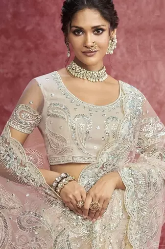 Off white net heavy designer sequins  & cut work border saree