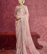 Peach casio heavy designer sequins  & cut work border saree