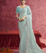 Sky blue galaxy heavy designer sequins  & cut work border saree