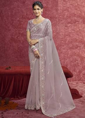 Mauve banarasi beauty heavy designer sequins  & cut work border saree 1