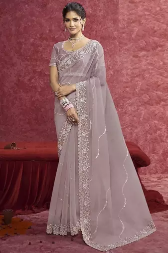 Mauve banarasi beauty heavy designer sequins  & cut work border saree