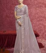 Mauve banarasi beauty heavy designer sequins  & cut work border saree