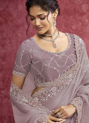 Mauve banarasi beauty heavy designer sequins  & cut work border saree 2