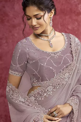 Mauve banarasi beauty heavy designer sequins  & cut work border saree