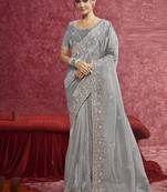 Gray siya silk heavy designer sequins  & cut work border saree