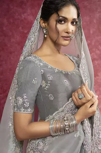 Gray siya silk heavy designer sequins  & cut work border saree