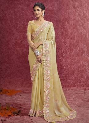 Golden galaxy heavy designer sequins  & cut work border saree 1