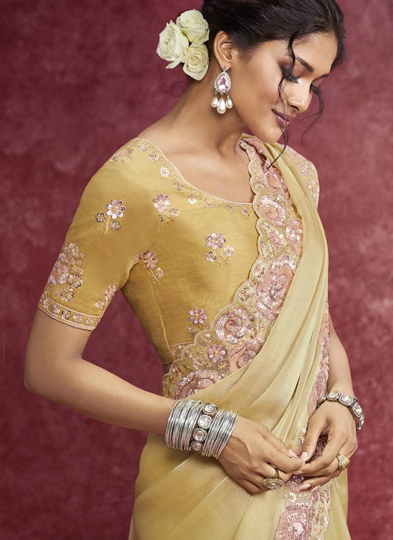 Golden galaxy heavy designer sequins  & cut work border saree