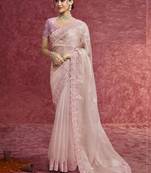 Pestel pink pure weave heavy designer sequins  & cut work border saree