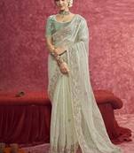 Pista pure weave heavy designer sequins  & cut work border saree