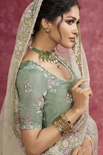 Pista pure weave heavy designer sequins  & cut work border saree