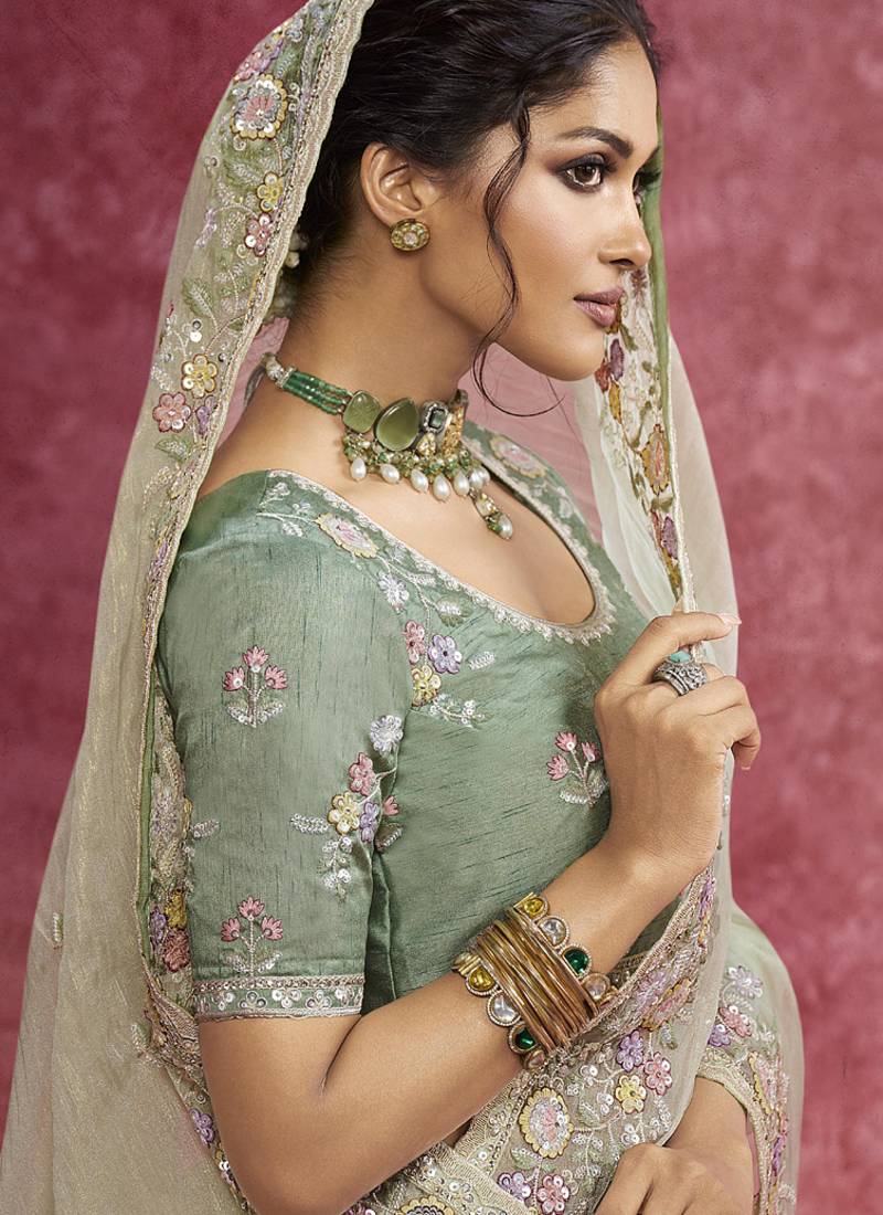 Pista pure weave heavy designer sequins  & cut work border saree