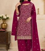 Red embroidered georgette semi-stitched pakistani salwar suit