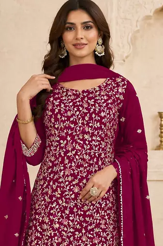Red embroidered georgette semi-stitched pakistani salwar suit