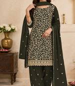 Green embroidered georgette semi-stitched pakistani salwar suit