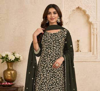 Green embroidered georgette semi-stitched pakistani salwar suit 2