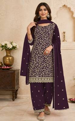 Purple embroidered georgette semi-stitched pakistani salwar suit 1