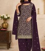Purple embroidered georgette semi-stitched pakistani salwar suit