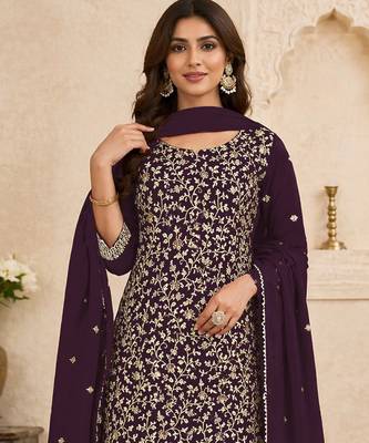 Purple embroidered georgette semi-stitched pakistani salwar suit 2