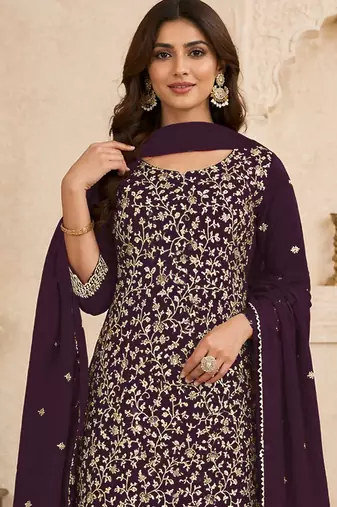 Purple embroidered georgette semi-stitched pakistani salwar suit
