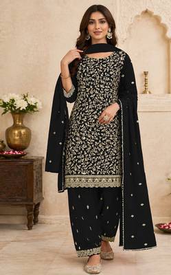 Black embroidered georgette semi-stitched pakistani salwar suit 1