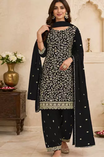 Black embroidered georgette semi-stitched pakistani salwar suit