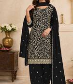 Black embroidered georgette semi-stitched pakistani salwar suit