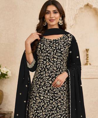 Black embroidered georgette semi-stitched pakistani salwar suit 2