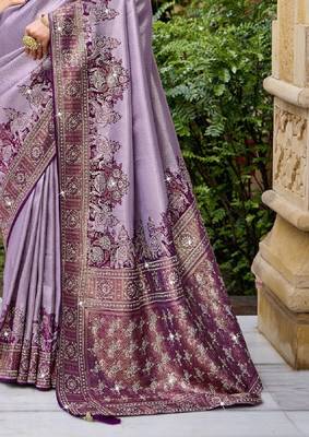 Lavender silk blend embroidered party wear Saree with blouse  3